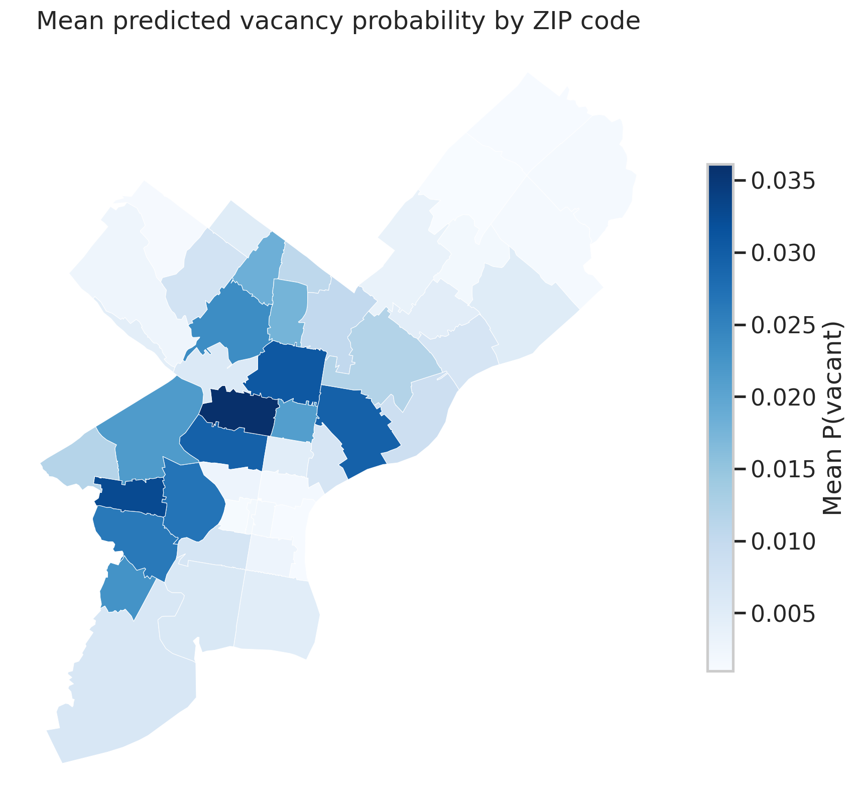 ZCTA choropleth of mean P(vacant)